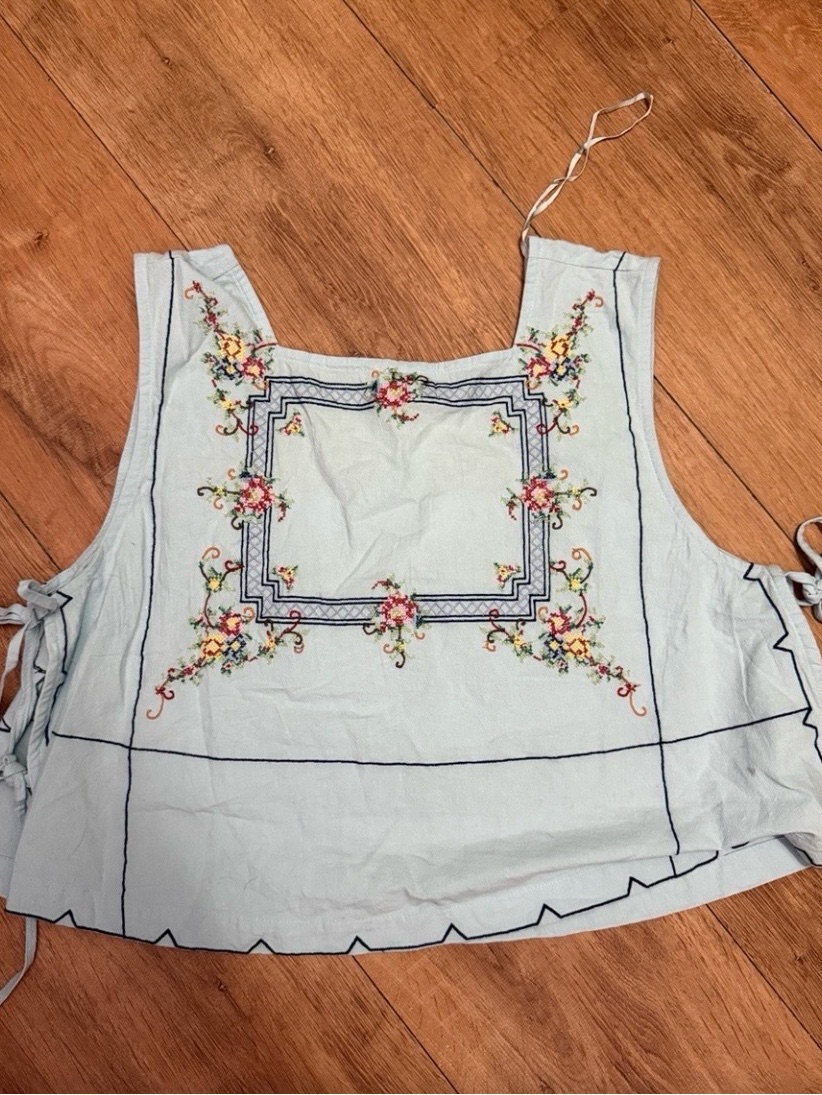 Free People Light Blue Embroidered Floral Tank Top